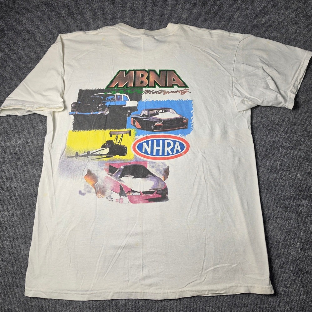 Vintage NHRA MBNA Motorsports Racing Graphic T-Shirt White Mens XL Gildan Heavy